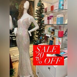 Elegant Sequin Evening Gown White